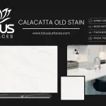Calacatta Old Stain countertop slab sample at the Lotus Surfaces showroom in Norcross, GA