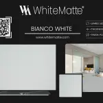 Bianco White countertop slab sample at the Lotus Surfaces showroom in Norcross, GA
