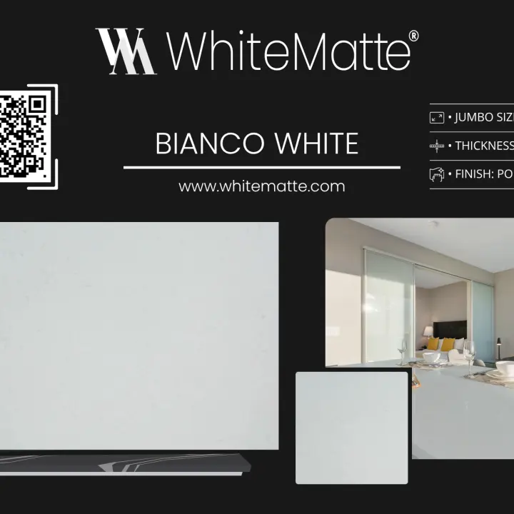 Bianco White countertop slab sample at the Lotus Surfaces showroom in Norcross, GA