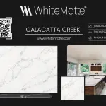 Calacatta Creek countertop slab sample at the Lotus Surfaces showroom in Norcross, GA