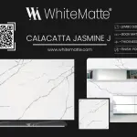 Calacatta Jasmine J countertop slab sample at the Lotus Surfaces showroom in Norcross, GA