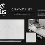 Calacatta Neo countertop slab sample at the Lotus Surfaces showroom in Norcross, GA