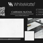 Carrara Nuova countertop slab sample at the Lotus Surfaces showroom in Norcross, GA
