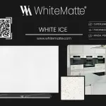 White Ice quartz countertop slab sample at the Lotus Surfaces showroom in Norcross, GA