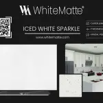 Iced White Sparkle countertop slab sample at the Lotus Surfaces showroom in Norcross, GA
