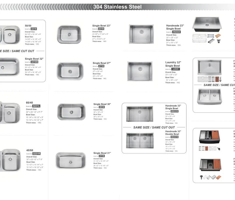 Lotus Surfaces sink catalog - undermount and top-mount kitchen and bathroom sink models
