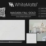 Niagara Fall Gold countertop slab sample at the Lotus Surfaces showroom in Norcross, GA
