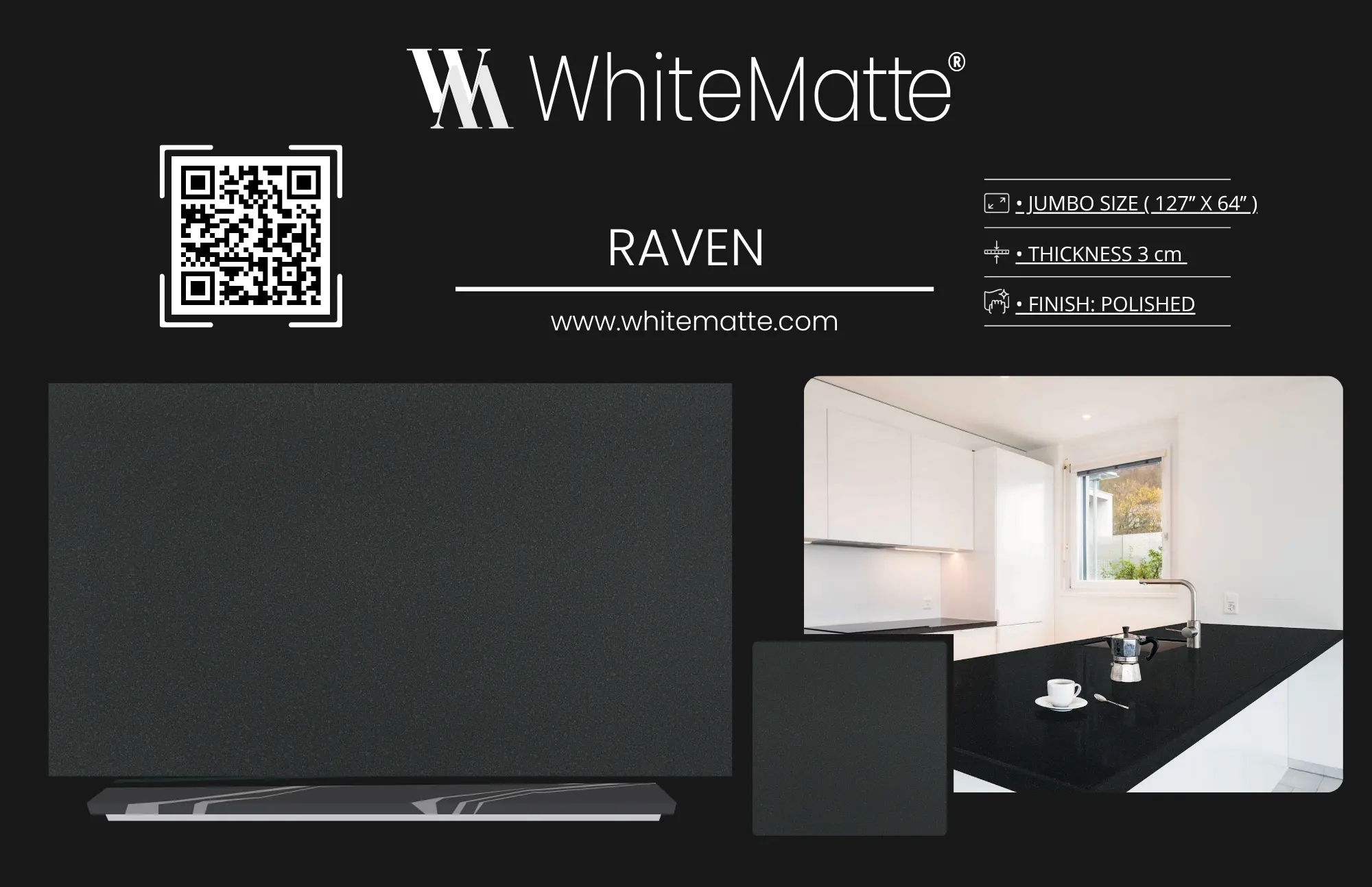 Raven countertop slab sample at the Lotus Surfaces showroom in Norcross, GA