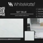 Sky Blue countertop slab sample at the Lotus Surfaces showroom in Norcross, GA