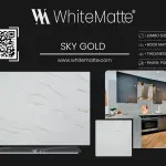 Sky Gold countertop slab sample at the Lotus Surfaces showroom in Norcross, GA