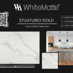 Stuaturio Gold countertop slab sample at the Lotus Surfaces showroom in Norcross, GA