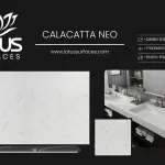 Calacatta Neo countertop slab sample at the Lotus Surfaces showroom in Norcross, GA