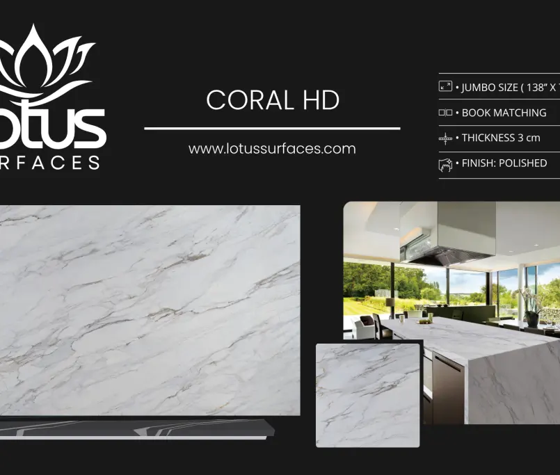 Coral HD countertop slab sample at the Lotus Surfaces showroom in Norcross, GA
