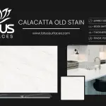 Calacatta Old Stain countertop slab sample at the Lotus Surfaces showroom in Norcross, GA