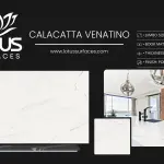 Calacatta Venatino countertop slab sample at the Lotus Surfaces showroom in Norcross, GA