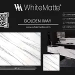 Golden Way countertop slab sample at the Lotus Surfaces showroom in Norcross, GA