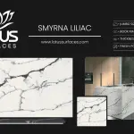 Smyrna Liliac countertop slab sample at the Lotus Surfaces showroom in Norcross, GA