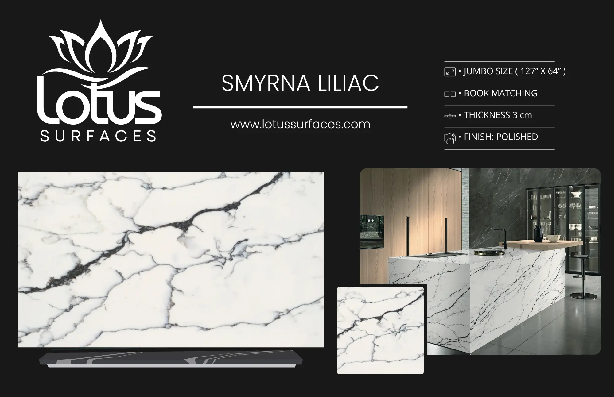 Smyrna Liliac countertop slab sample at the Lotus Surfaces showroom in Norcross, GA