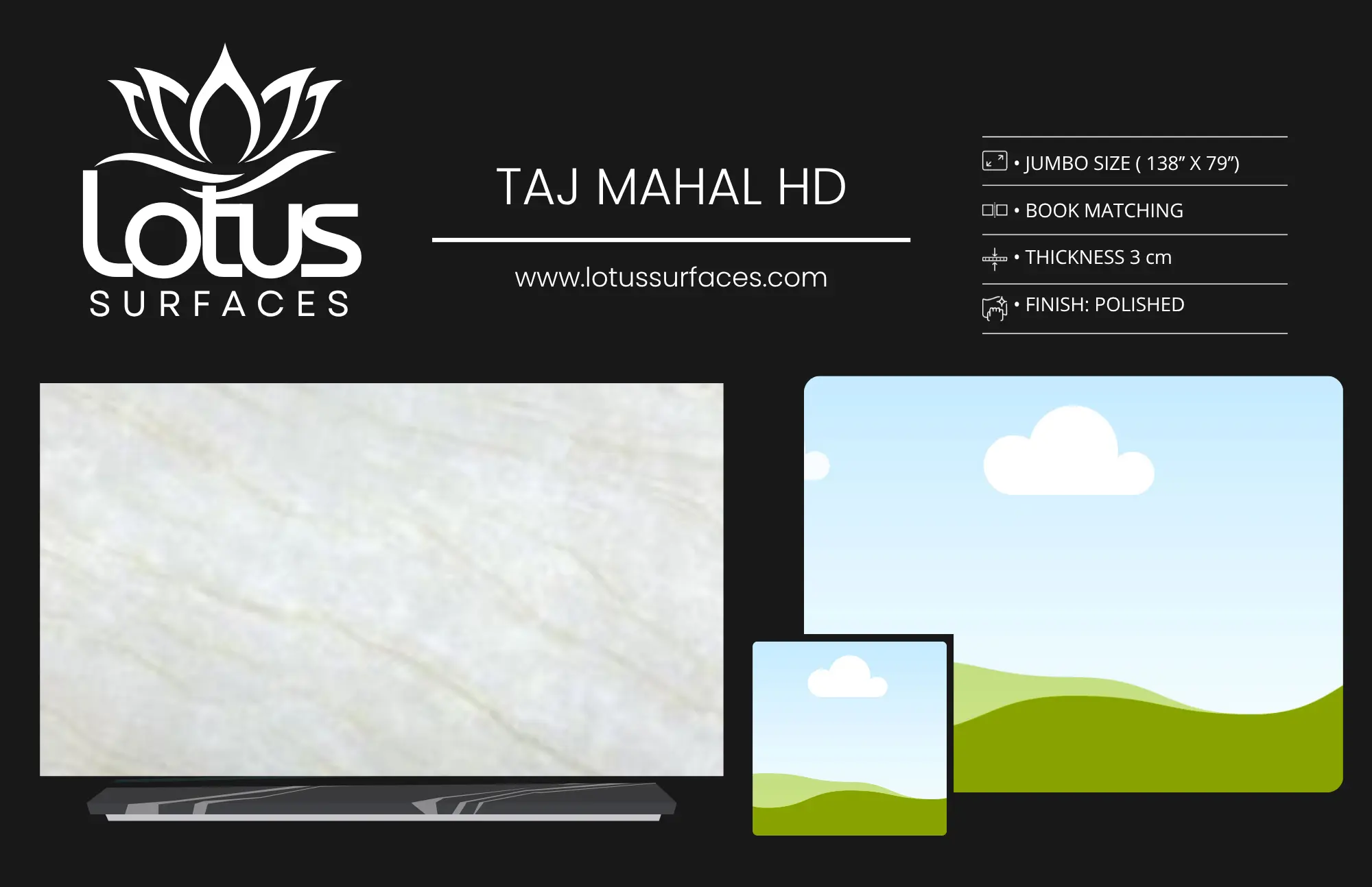 Taj Mahal HD countertop slab sample at the Lotus Surfaces showroom in Norcross, GA